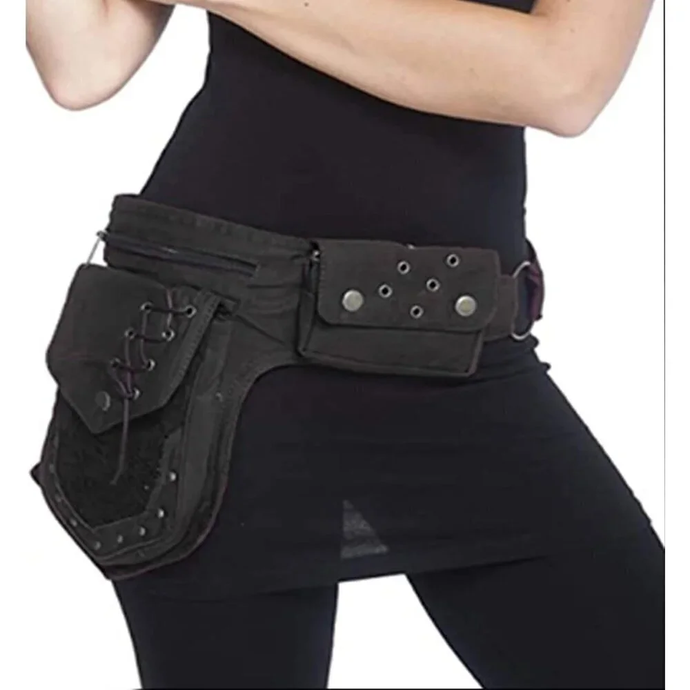 💫 Men Black Waist Bag Faire Festival Lace Utility Hip Accessories Fanny Pack